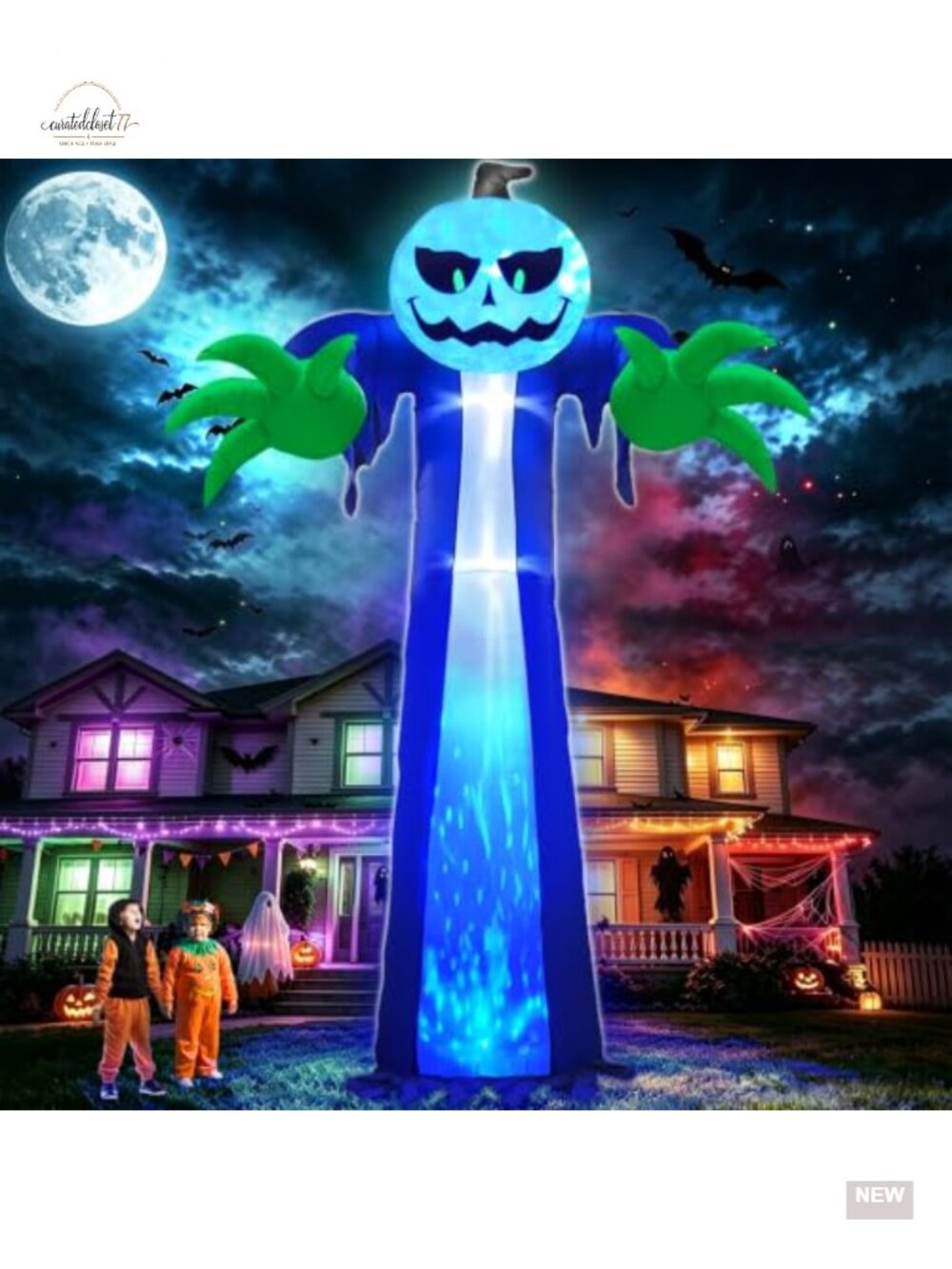 14 Ft Giant Halloween Inflatable Pumpkin Ghost with Rotating LED Lights